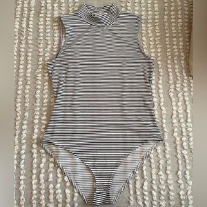 H&M Black and White Striped Mock Neck Sleeveless Bodysuit